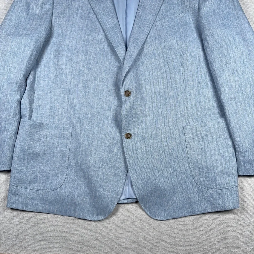 Stafford Linen & Cotton Blazer Mens Size 54L Blue Herringbone Double Vented